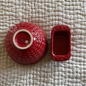 Longaberger Red Woven Bowl and mini Dish Set